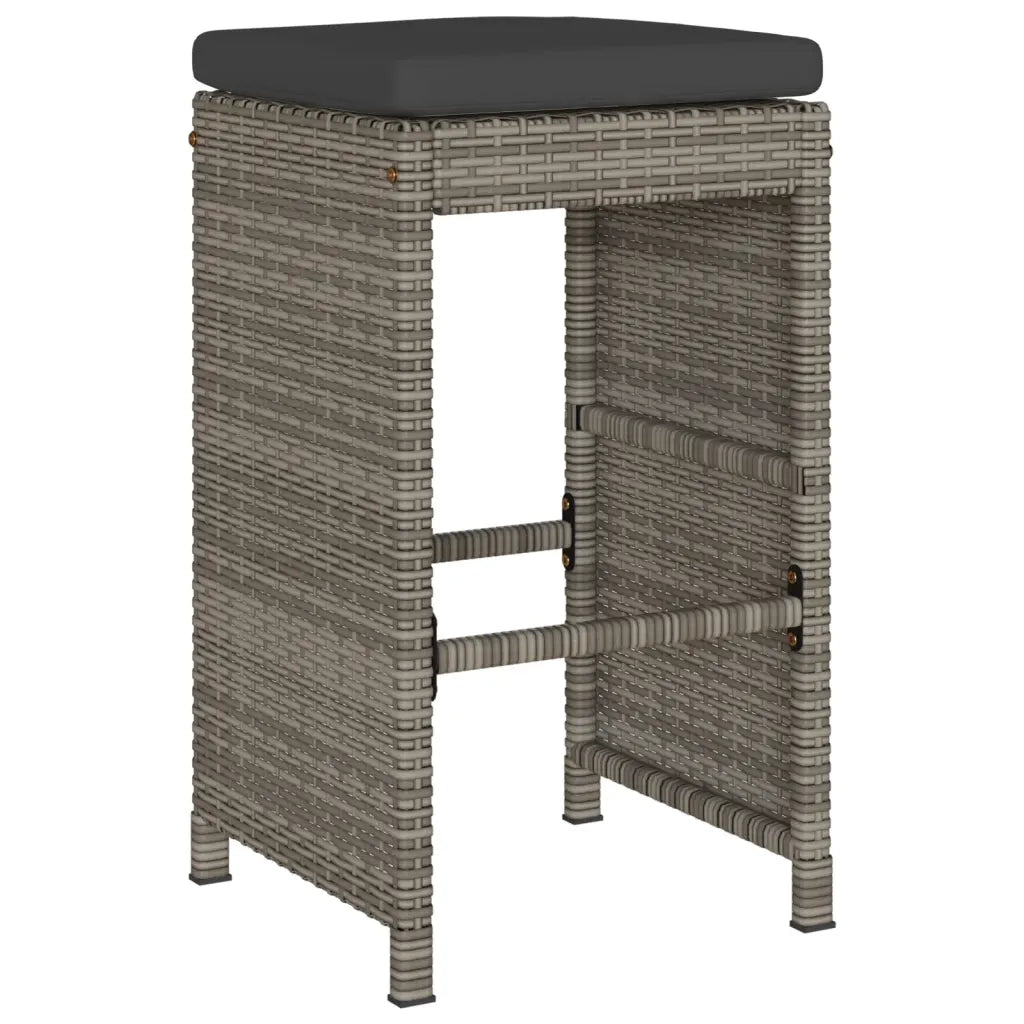 Sgabelli da Bar con Cuscini 4 pz Grigi in Polyrattan