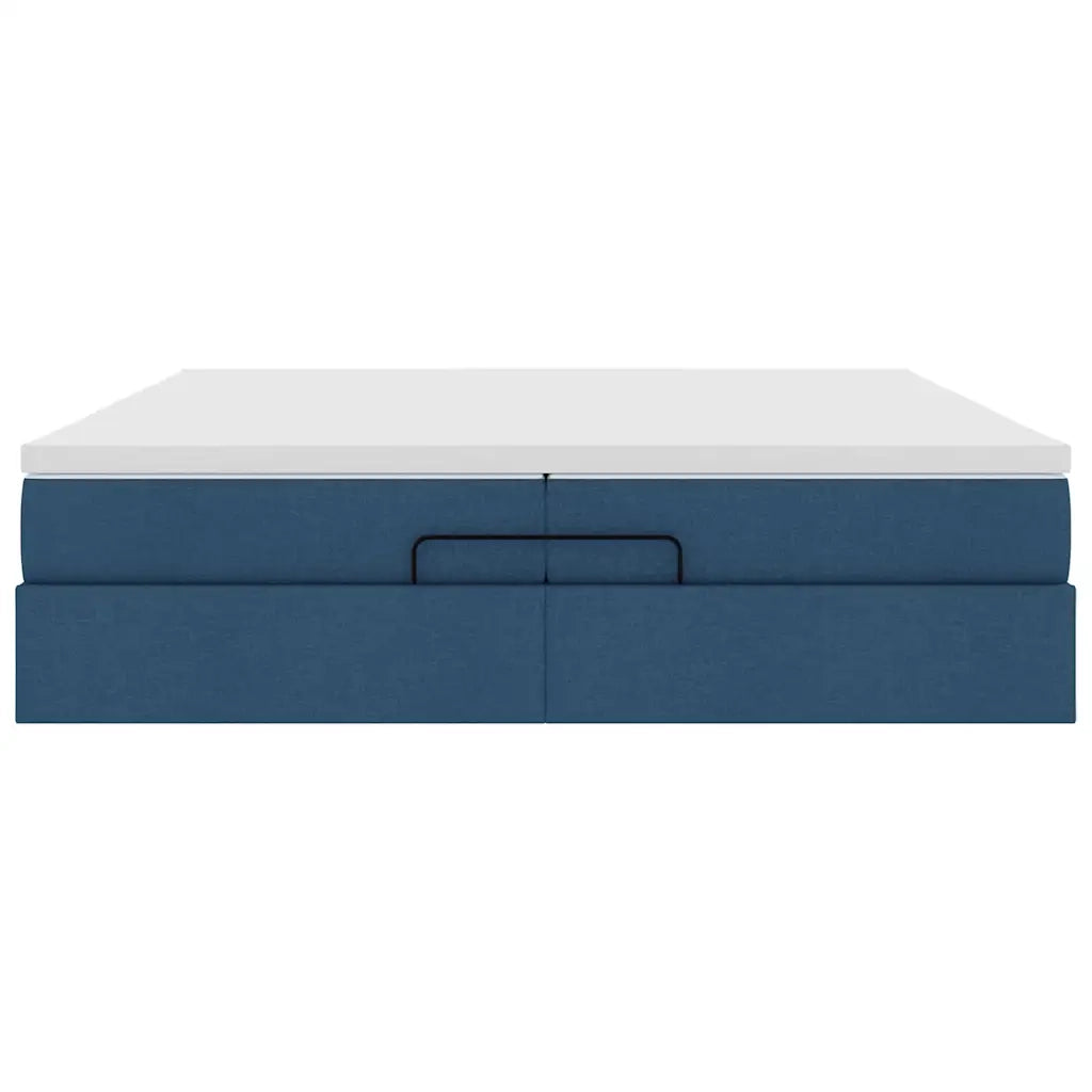 Struttura Letto Pouf con Materassi Blu 200x200 cm in Tessuto
