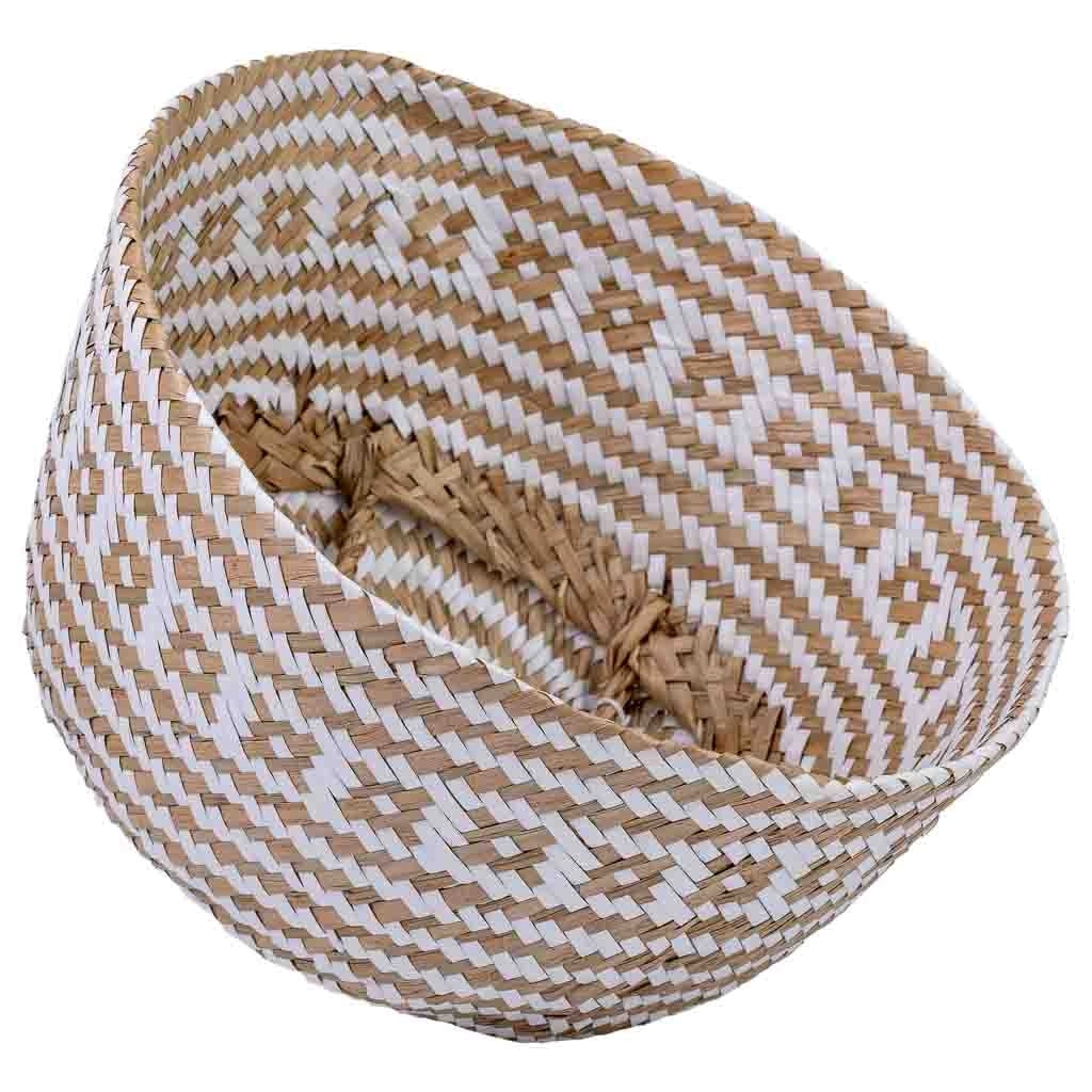 Cestino con manici naturali, carta bianca, D30x30/41h cm