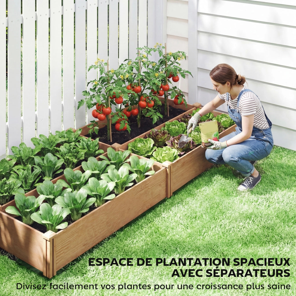 Letto da Giardino in Legno con 4 Zone di Coltivazione ¨C Minimal ¨C 234x109x25cm Marrone Chiaro