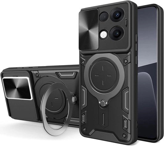 Hoesje ultradun schoccorientato per Oppo Reno13 5G, anti-abbagliamento militare con standard metallico magnetico e protezione per la camera, nero
