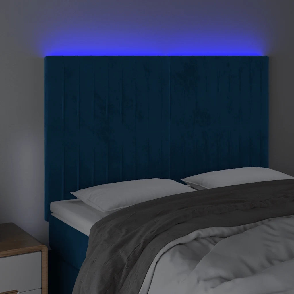 Testiera | Testata a LED Blu Scuro 144x5x118/128 cm in Velluto