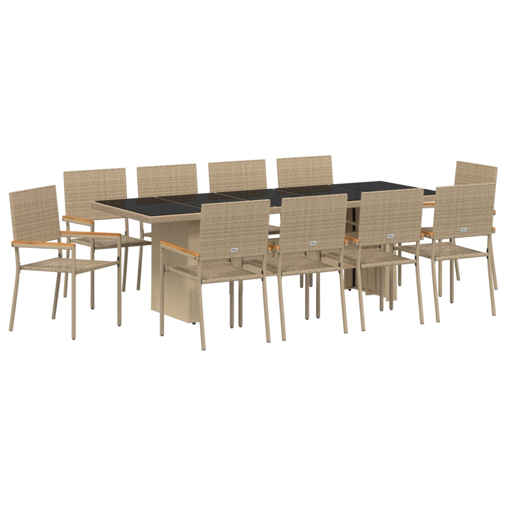 Set da Pranzo da Giardino da 11 Pezzi Beige in Polyrattan