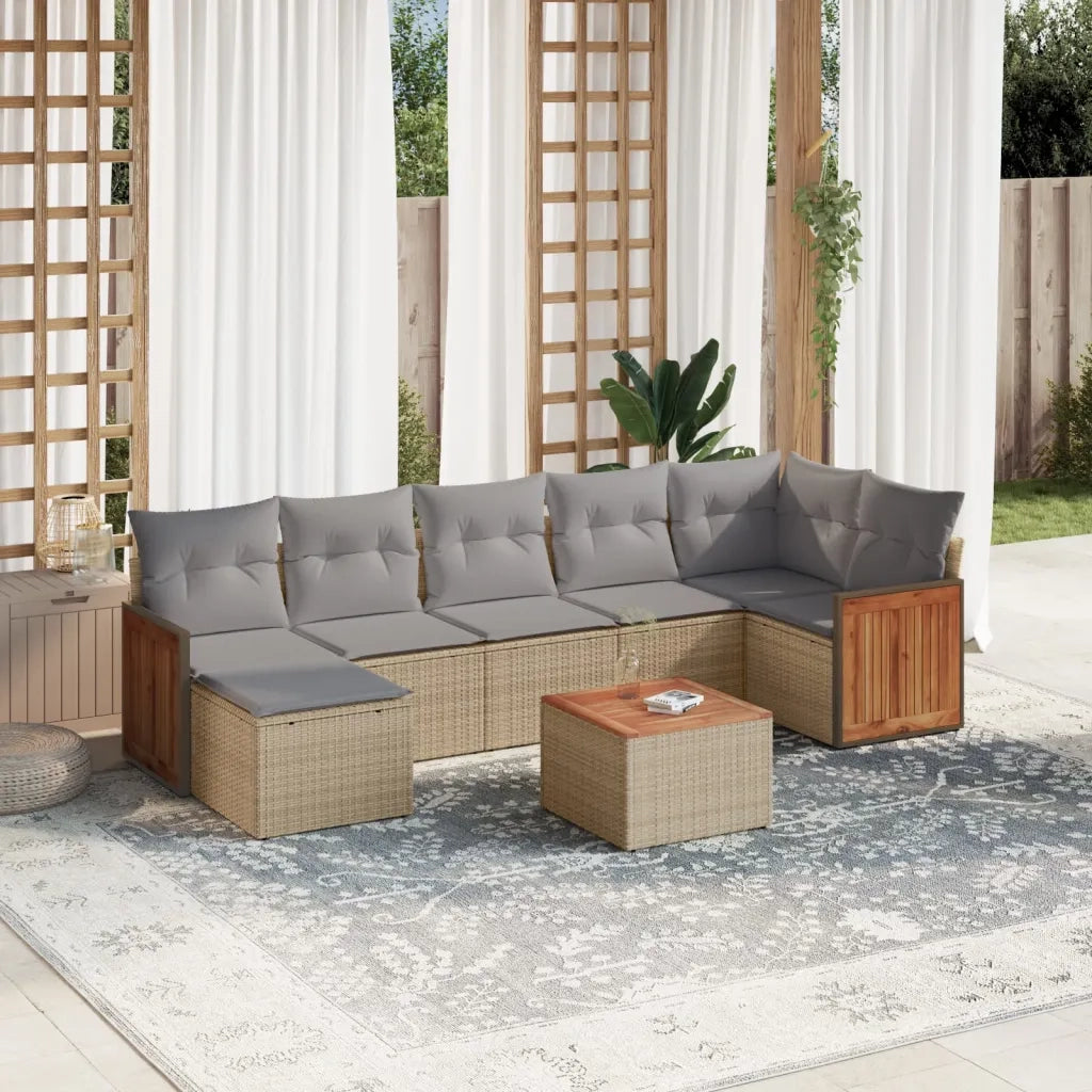 Set Divano da Giardino 8 pz con Cuscini Beige in Polyrattan