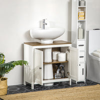 Mobile Sotto Lavabo Bagno 60x30x60 cm con Ripiano Interno Regolabile in Legno Bianco e color Noce