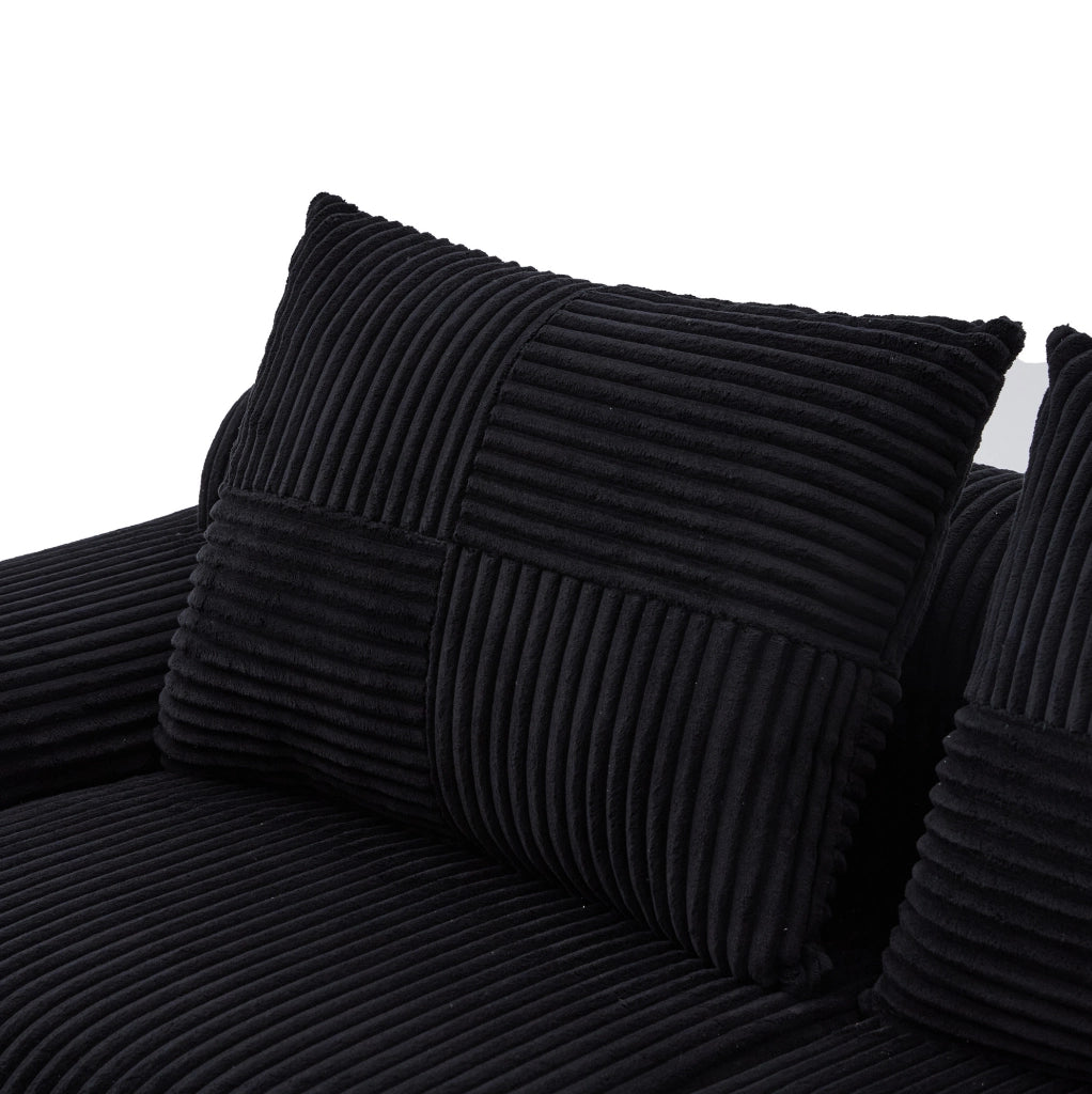 Divano modulare a 2 posti in tessuto corduroy nero; con portabicchiere e tasca laterale; 200 cm