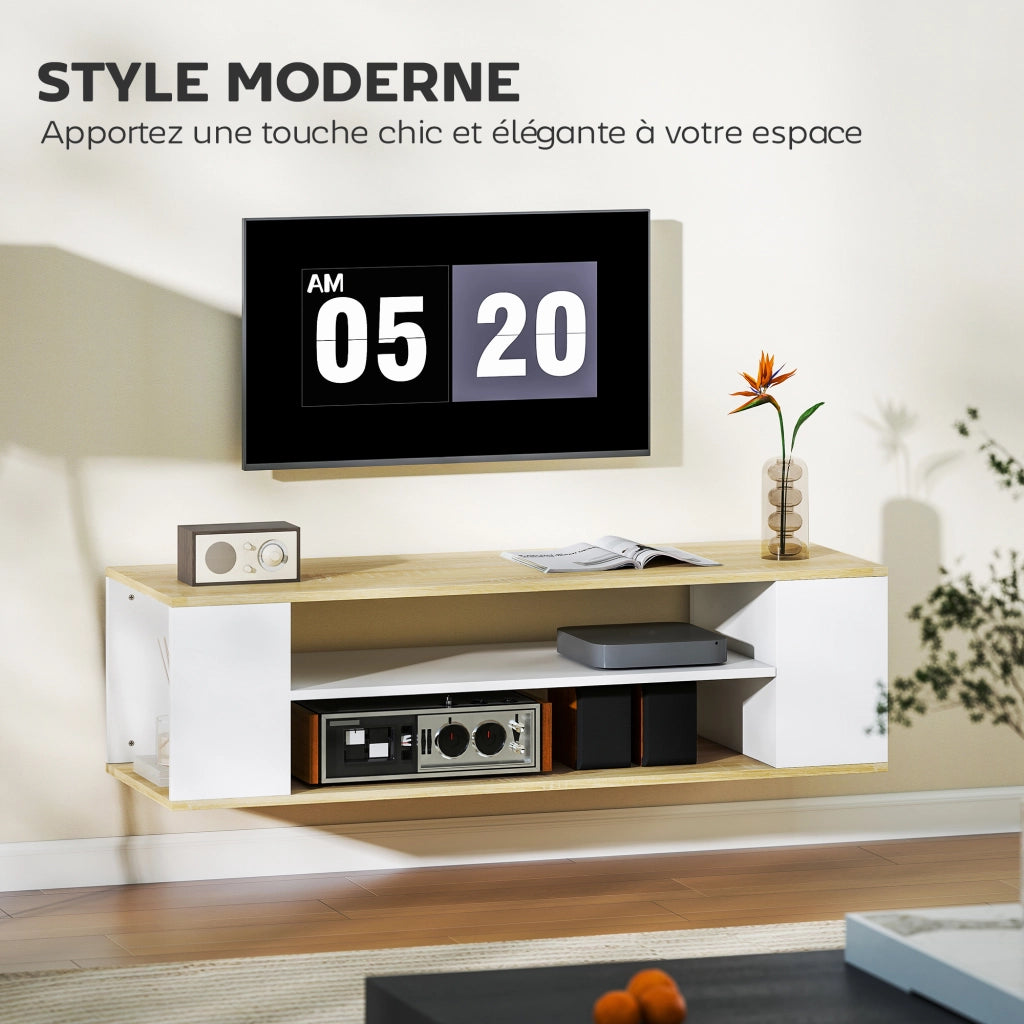 Mobile TV con ruote 120 cm ¨C zephmum ¨C bianco e naturale