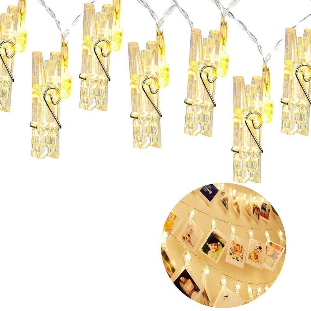 Trade Shop - Catena Luminosa 16 Led Con Mollette Ghirlanda Stringa Clip Per Appendere Le Foto -