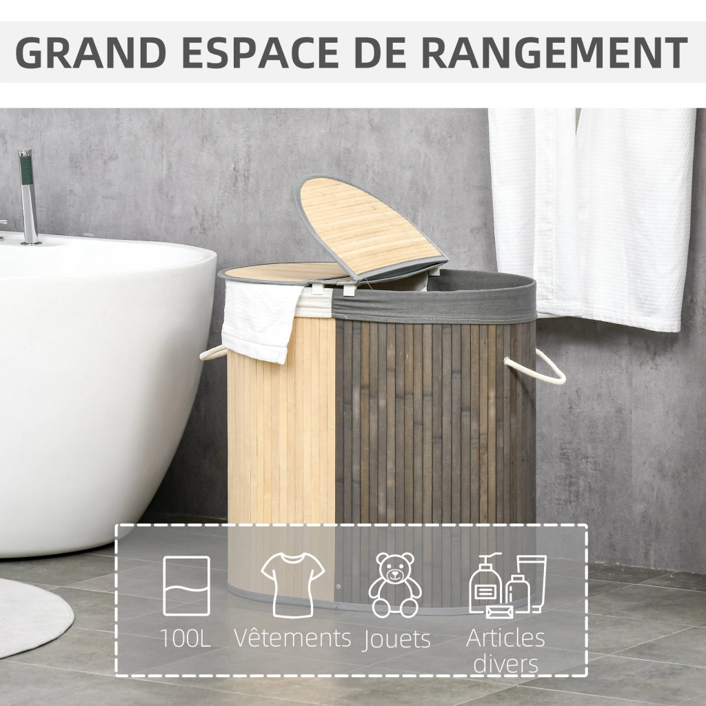 Cestino per bucato in bamb¨´ 100L ¨C zephmum ¨C grigio 62.5x37x60.5 cm