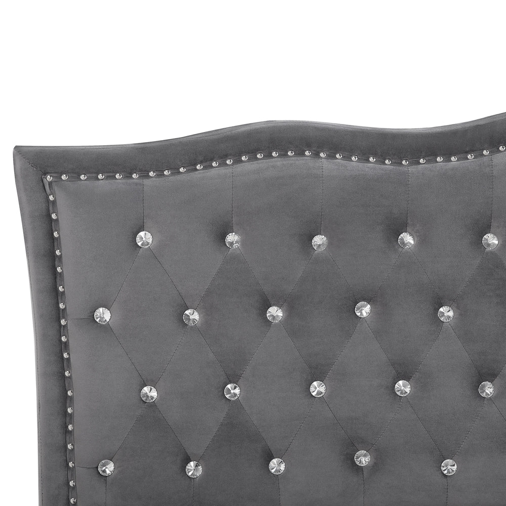 Letto 180 x 200 cm Velluto grigio scuro Cornice imbottita Bottoni in cristallo Poggiatesta