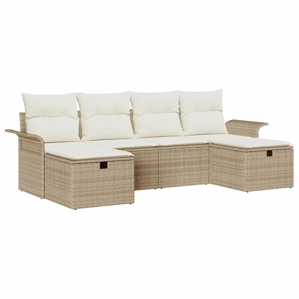 Set Divano da Giardino 6 pcs Beige e Crema polyrattan
