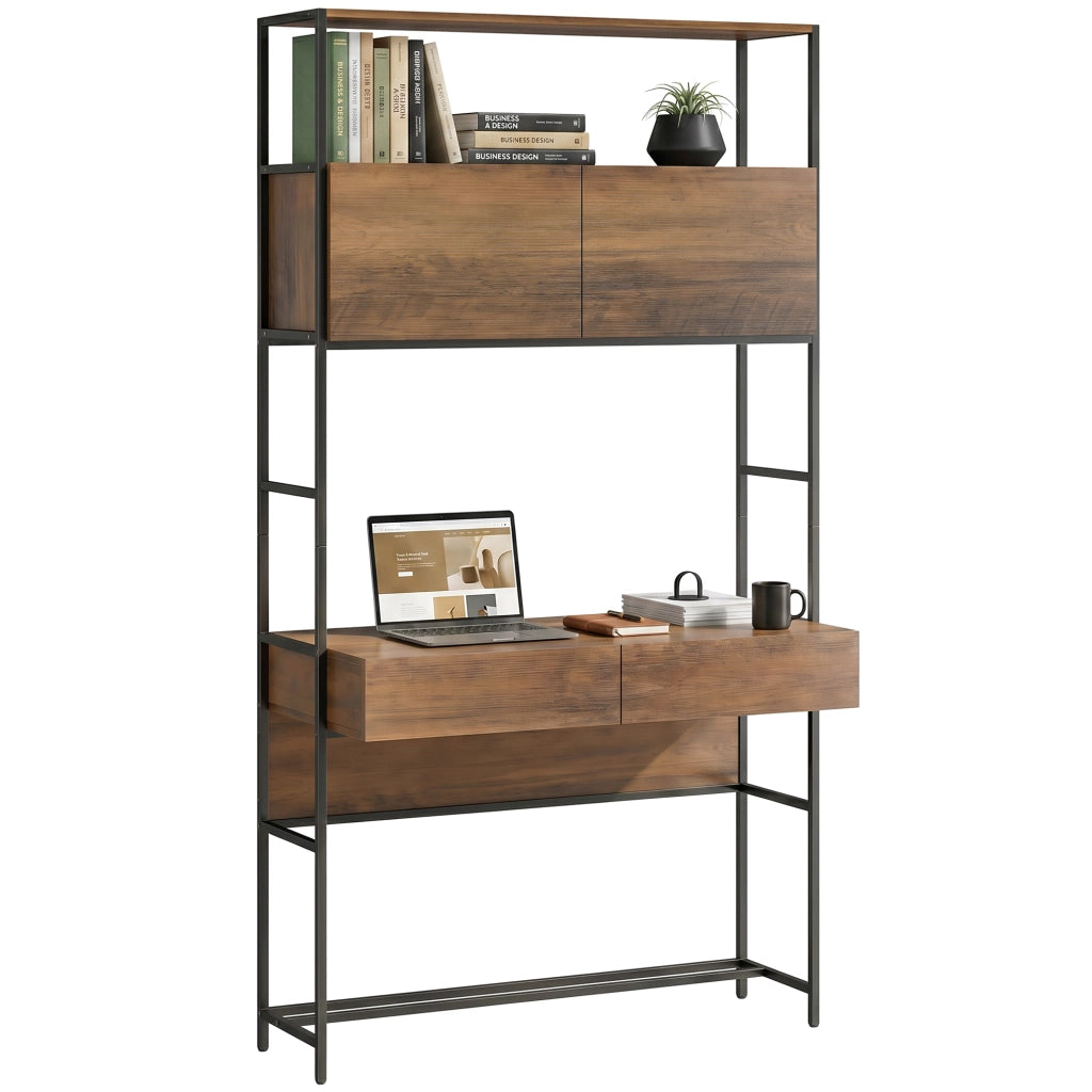 Scrivania con 2 cassetti e scaffale ¨C Xylo ¨C 100x45x185 cm, legno marrone