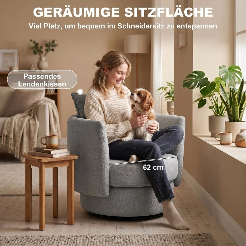 POLTRONA Girevole 360° in Poliestere Grigio Chiaro
