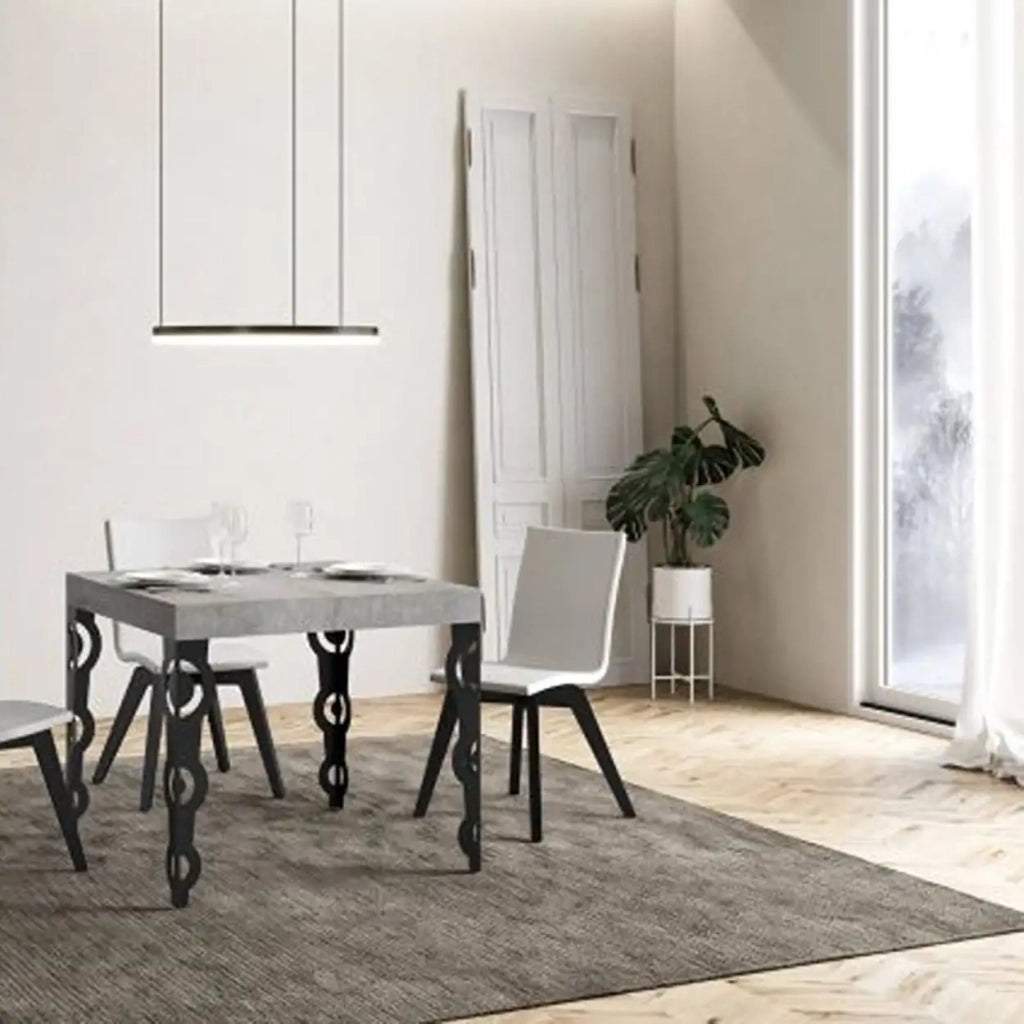Tavolo allungabile 90/246x90 cm Karamay Premium colore cemento gambe antracite