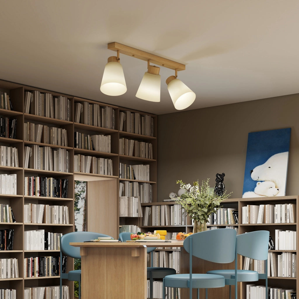 Plafoniera LED 40W con 3 lampadine E27 e teste regolabili ¨C zephmum ¨C legno naturale