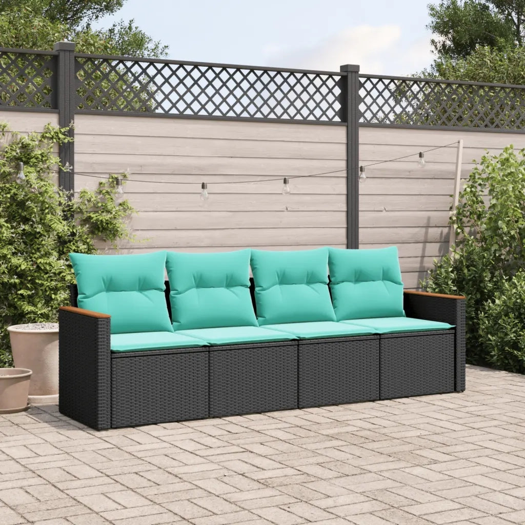 Set Divani da Giardino 4 pz con Cuscini Nero in Polyrattan 3225770