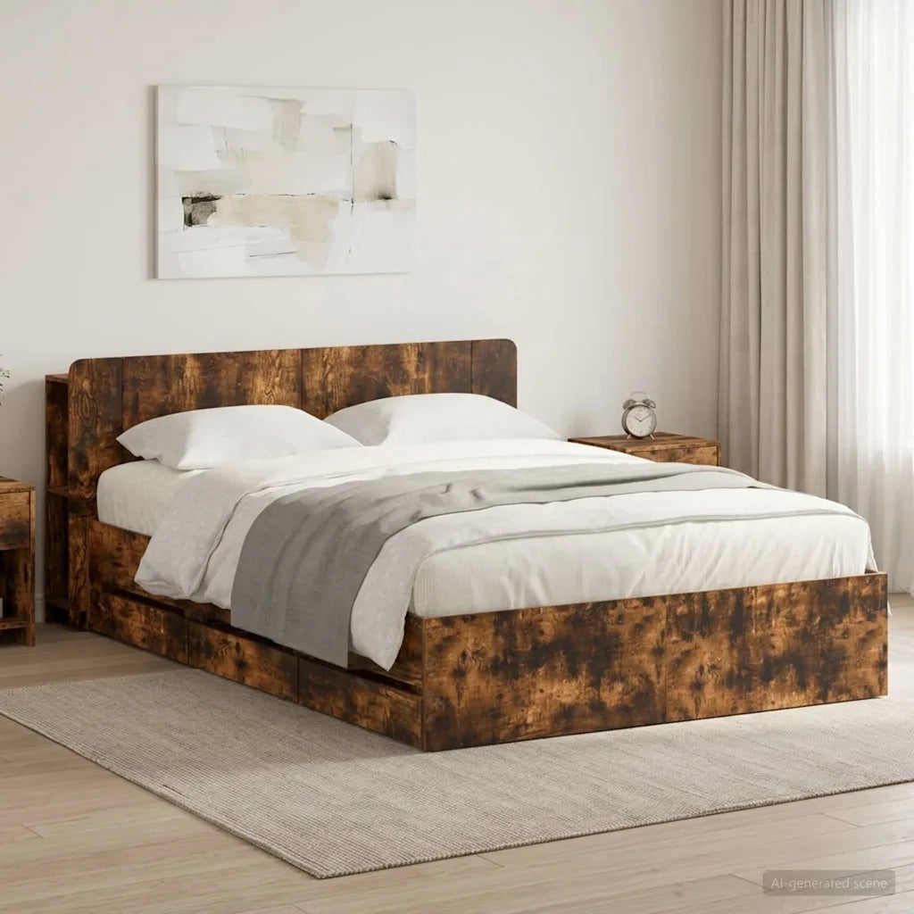 Telaio del letto con storage Rovere Fumo 135 x 190 cm