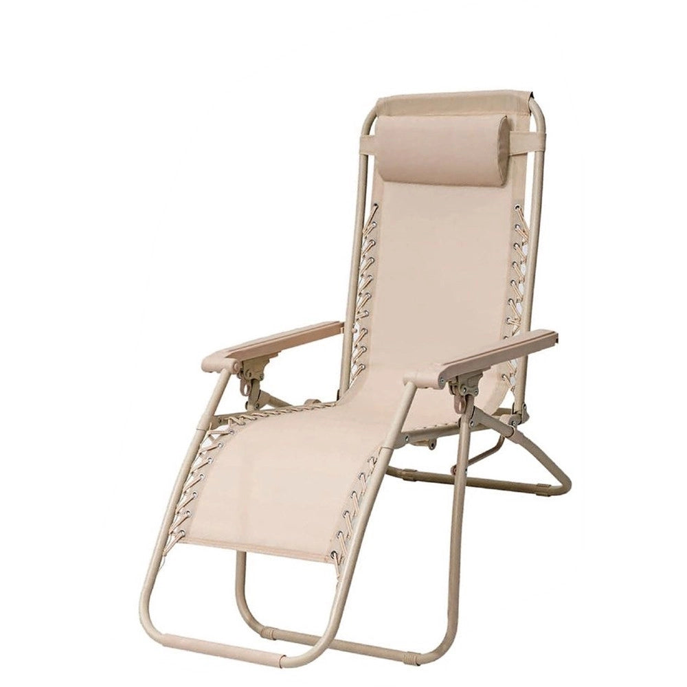 Trade Shop - Sedia Sdraio In Textilene Pieghevole Reclinabile Con Poggiatesta Da Giardino Colorata - Beige