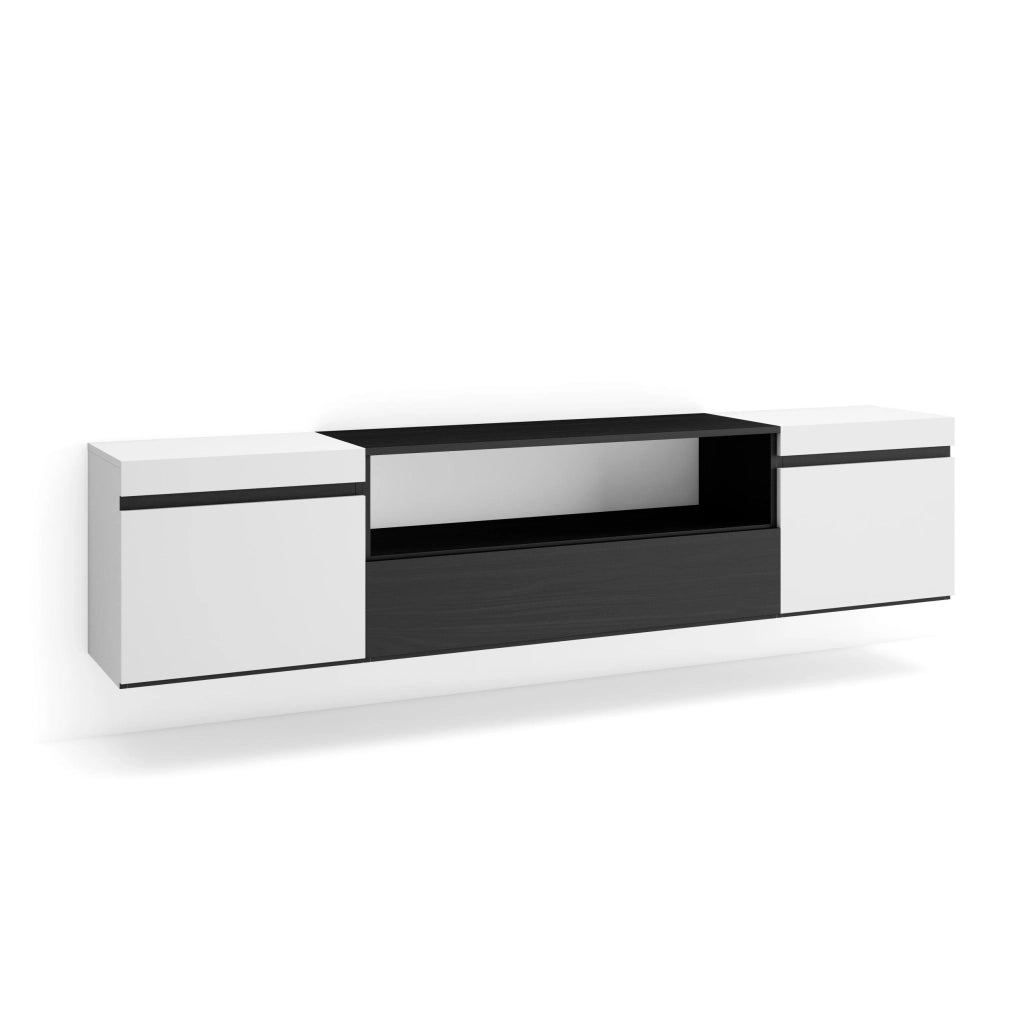 Mobile TV, 200x35x45cm, soggiorno, Per TV fino a 80", da appendere, Bianco e nero RF2168
