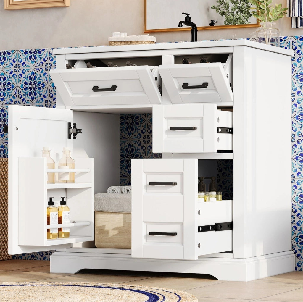 Mobile lavabo da terra con lavandino in ceramica e 4 cassetti
