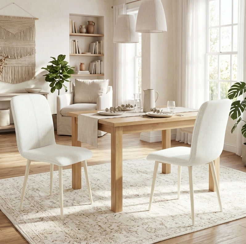 SEDIE da Pranzo Imbottite in Poliestere Effetto Lino Crema Set da 2 pezzi
