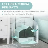 Lettiera per Gatti Chiusa con Vassoio Estraibile, Tappetino e Paletta, 47x45x42cm, Azzurro