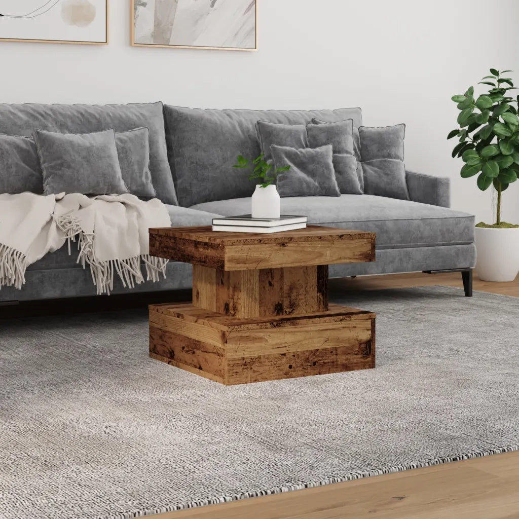 Tavolino da Salotto con Luci LED Legno Antico 50x50x40 cm 857712