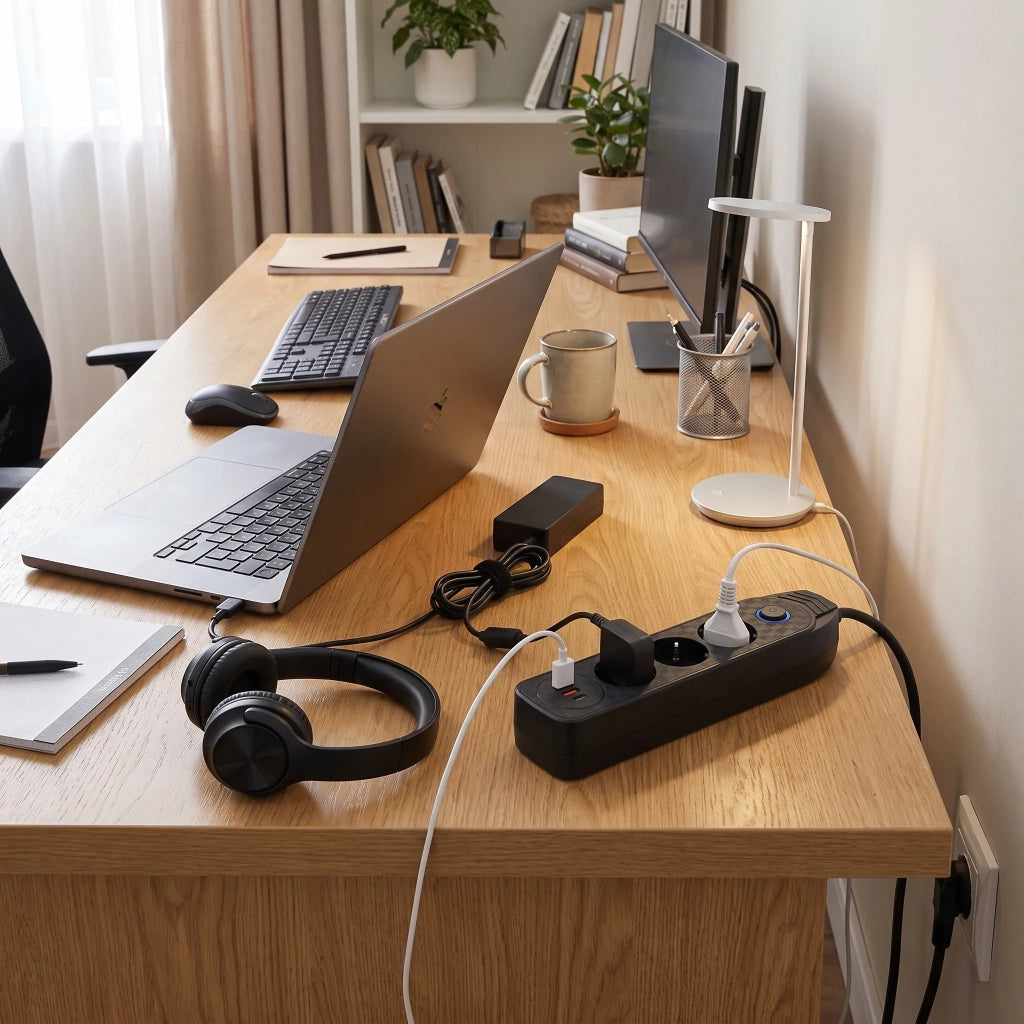 Multipresa Con Prolunga, 3 Prese + 2 Porte Usb-a + Usb-c Jnh024-3b Black