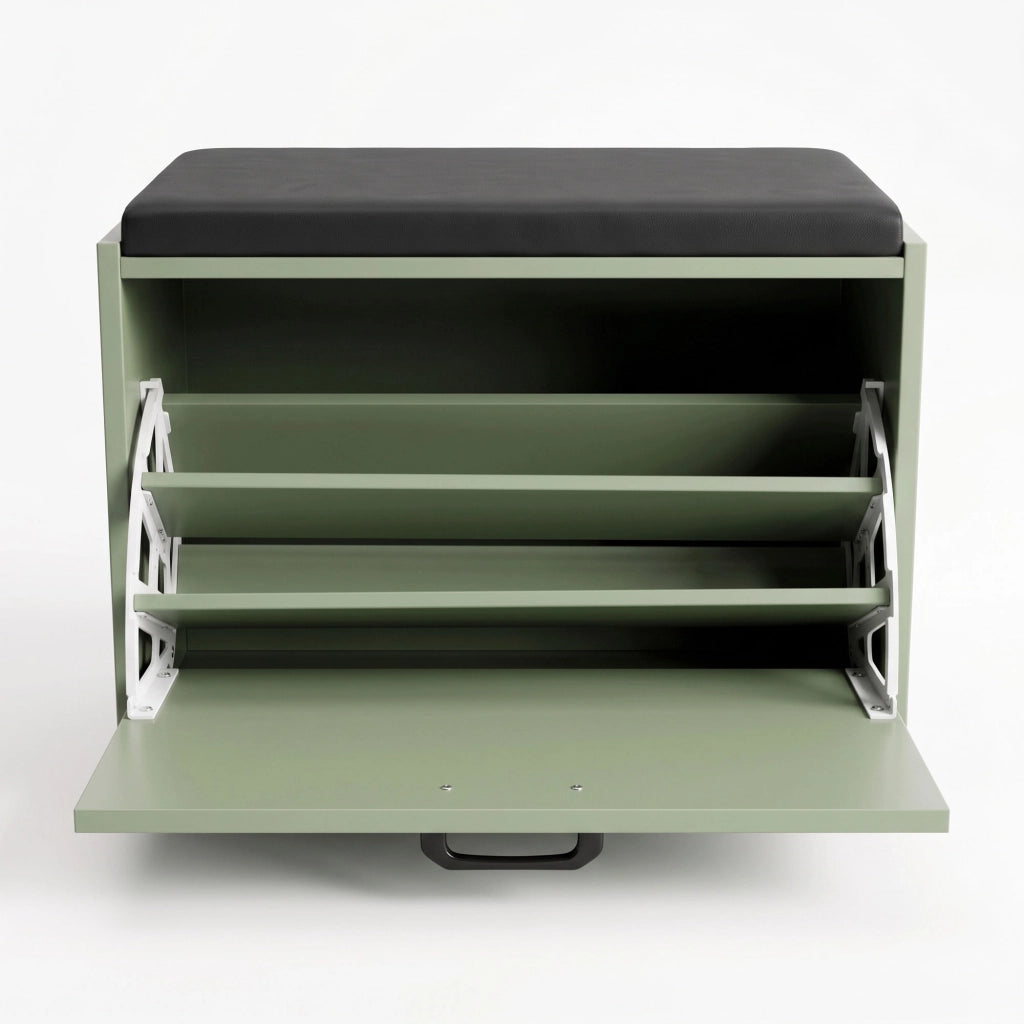 Kaizen - Panca da Ingresso con Scarpiera 63x47x30 cm 9 paia Portascarpe con Cuscino in Legno Salvia