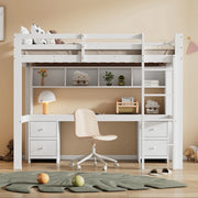 Letto a Soppalco con Scrivania e Contenitore ¨C MINIMAL ¨C Bianco 90x200