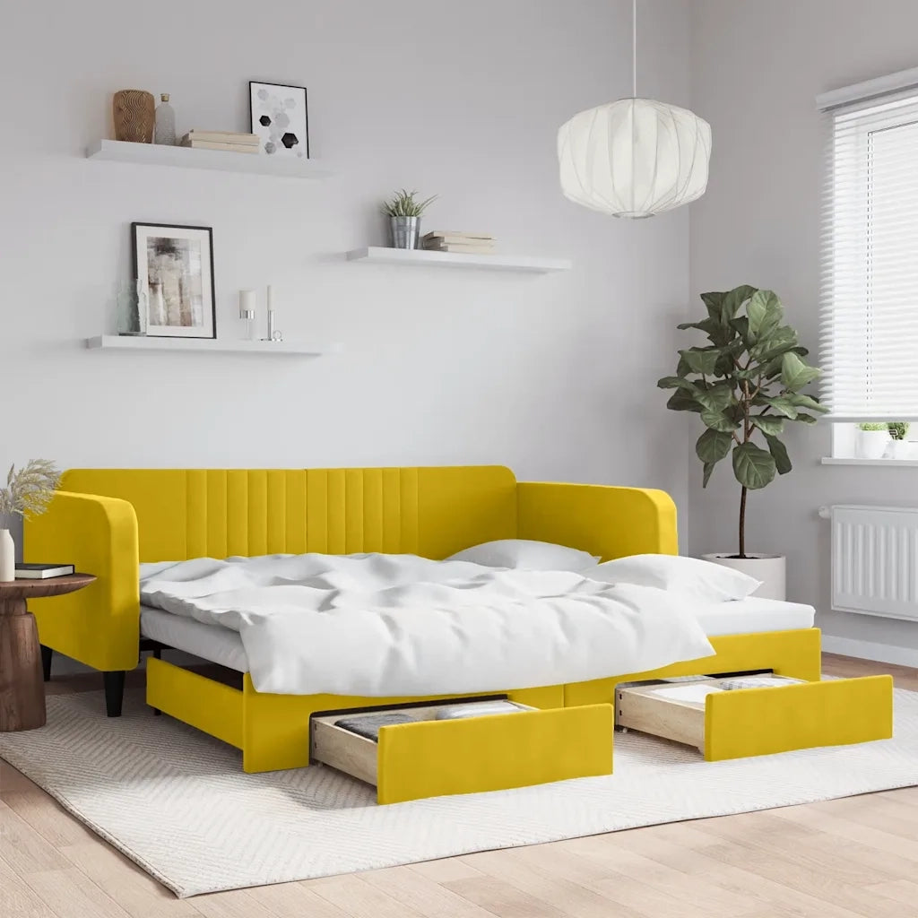 Divano Letto Estraibile con Cassetti Giallo 100x200cm Velluto 3197123