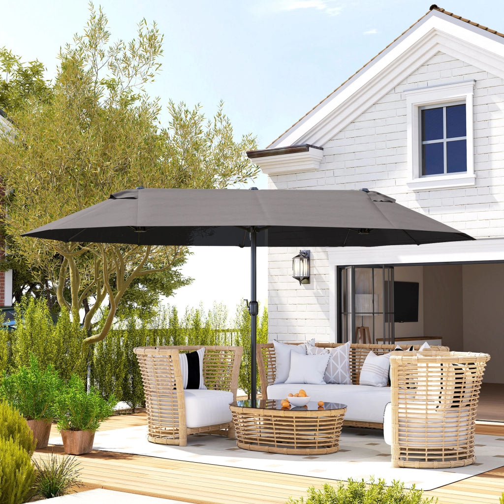 Parasole da giardino esterno doppio ¨C zephmum ¨C grigio acciaio poliestere 4.6x2.7x2.4 m