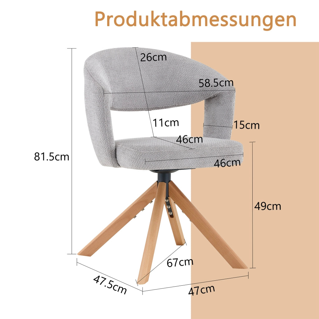 SEDIA Girevole Set da 2 pezzi Tessuto grigio e legno massello