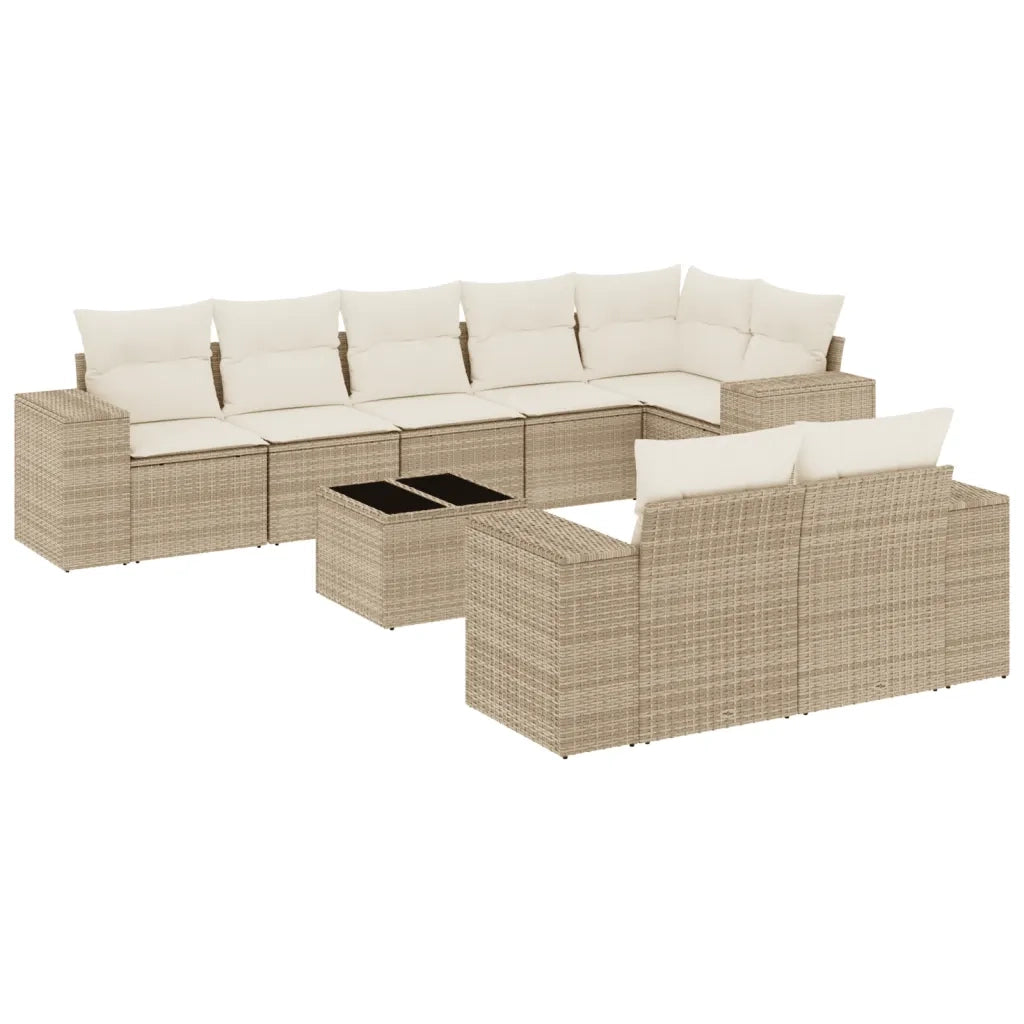 Set Divano da Giardino 9 pz con Cuscini Beige in Polyrattan 3222827