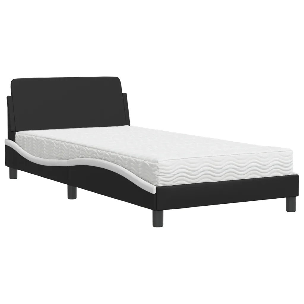 Letto con Materasso Dover Nero e Bianco 100x200 cm in Similpelle
