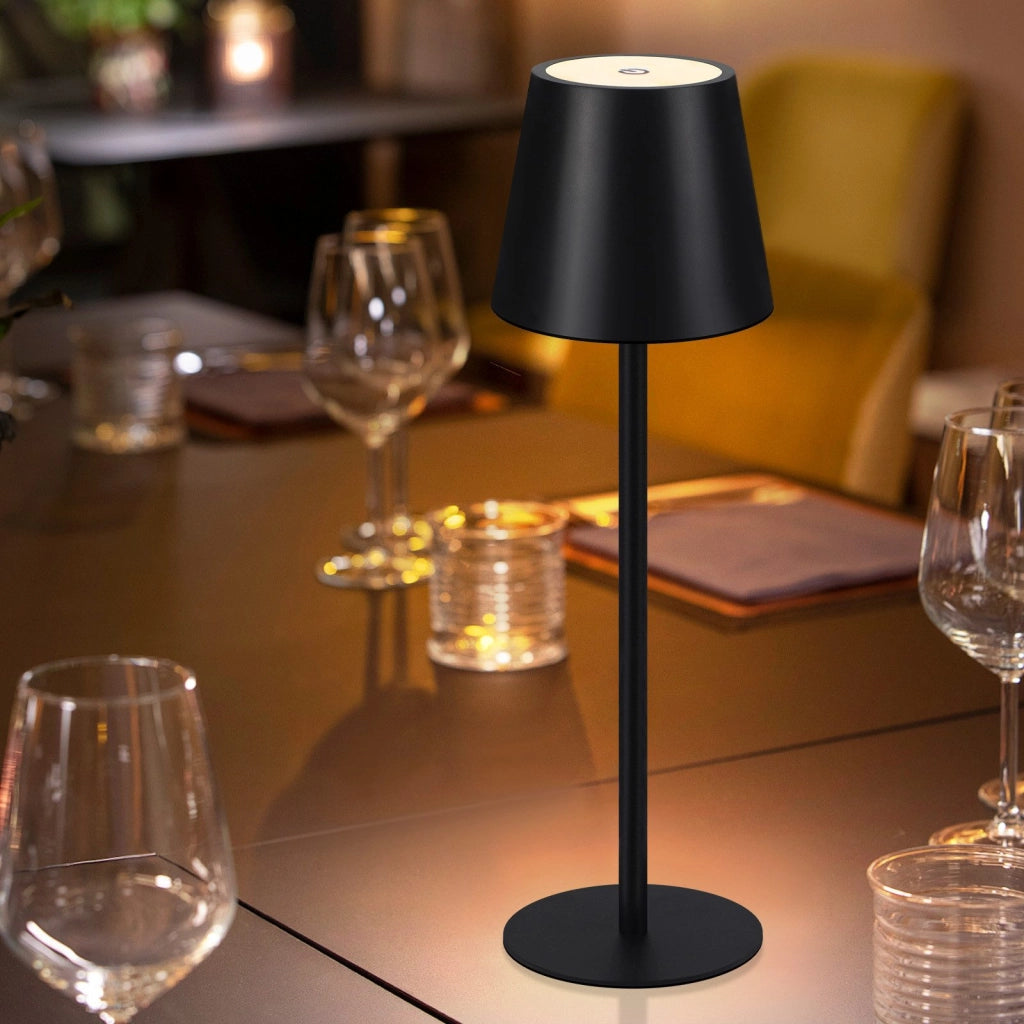 ZMH Lampada da tavolo LED wireless set 2 pezzi nera 2600mAh touch ricaricabile USB per esterno camera letto