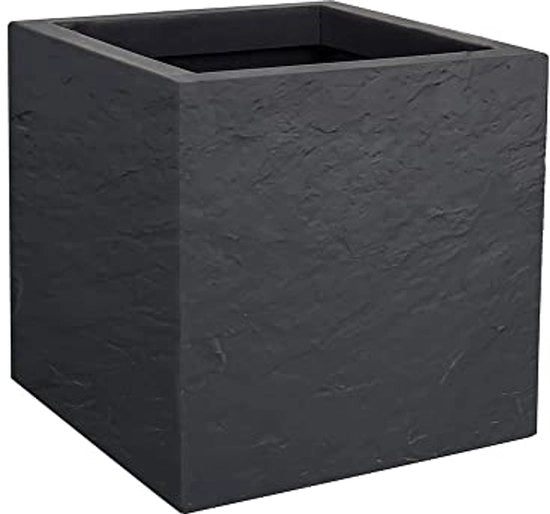 Contenitore quadrato 21 L - Decorazione in pietra artificiale - Unico strato - Zona di accumulo dell'acqua - 295 x 295 x 295 cm - Grigio ghiaioso - Grande formato - Contenitore per piante da giardino