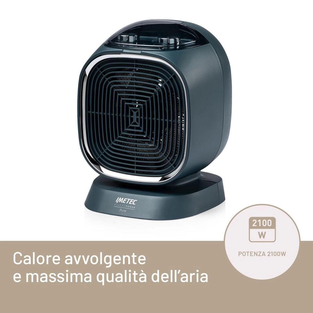Imetec Silent Power Pure, Termoventilatore silenzioso con ionizzatore e timer di autospegnimento, Stufetta Elettrica, 2100 W, funzione antigelo, temperatura regolabile, 4 funzioni