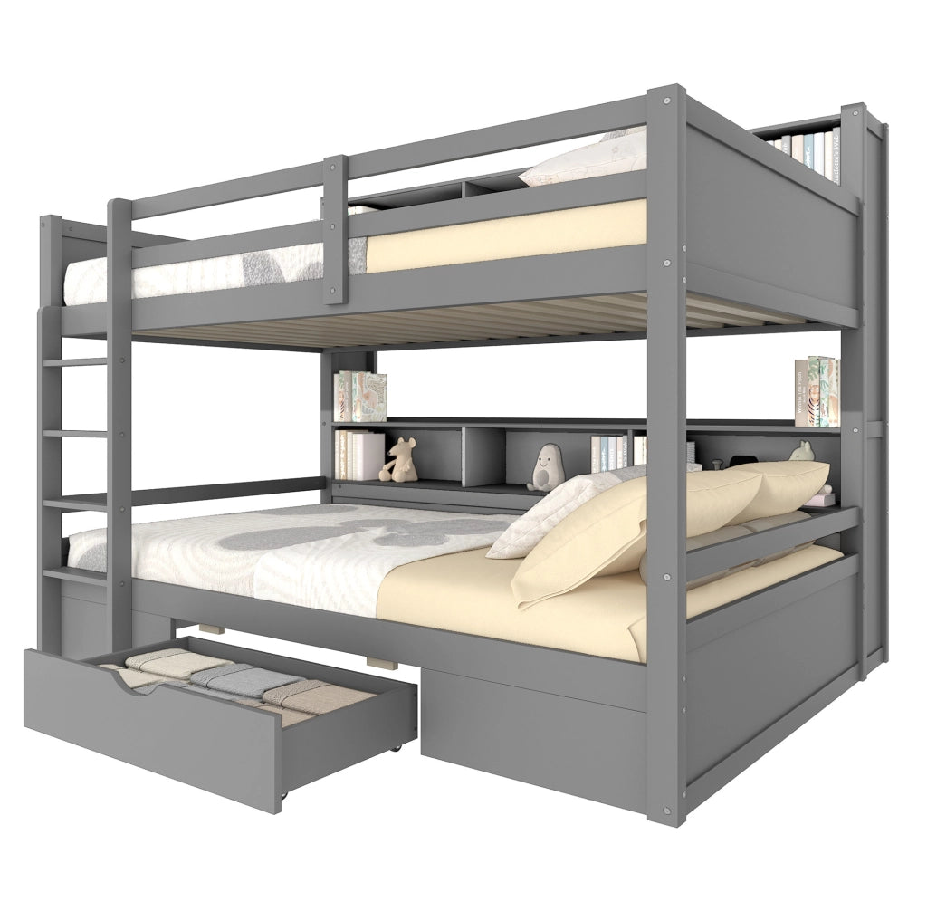 Letto a castello 90x200 cm con cassetto e vani portaoggetti; grigio