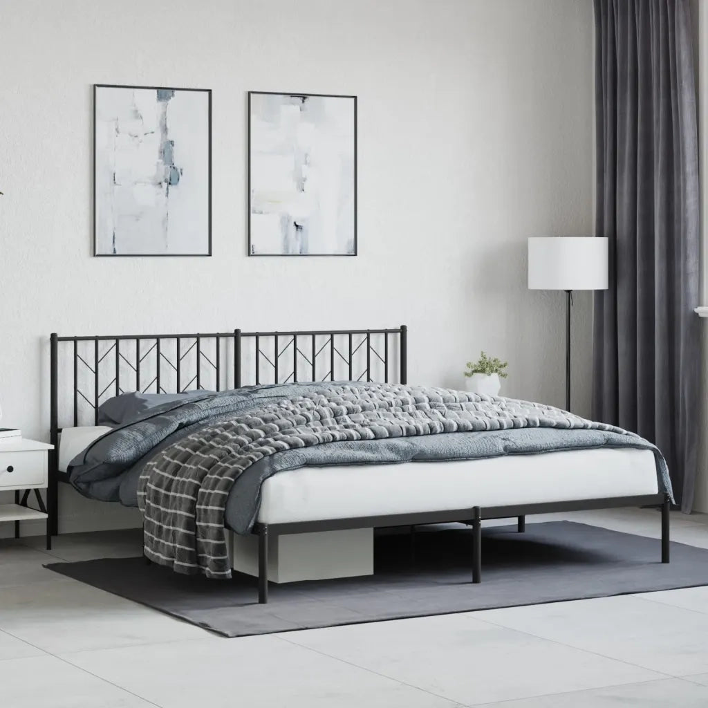 Letto matrimoniale | Letto per adulti | Giroletto con Testiera in Metallo Nero 183x213 cm