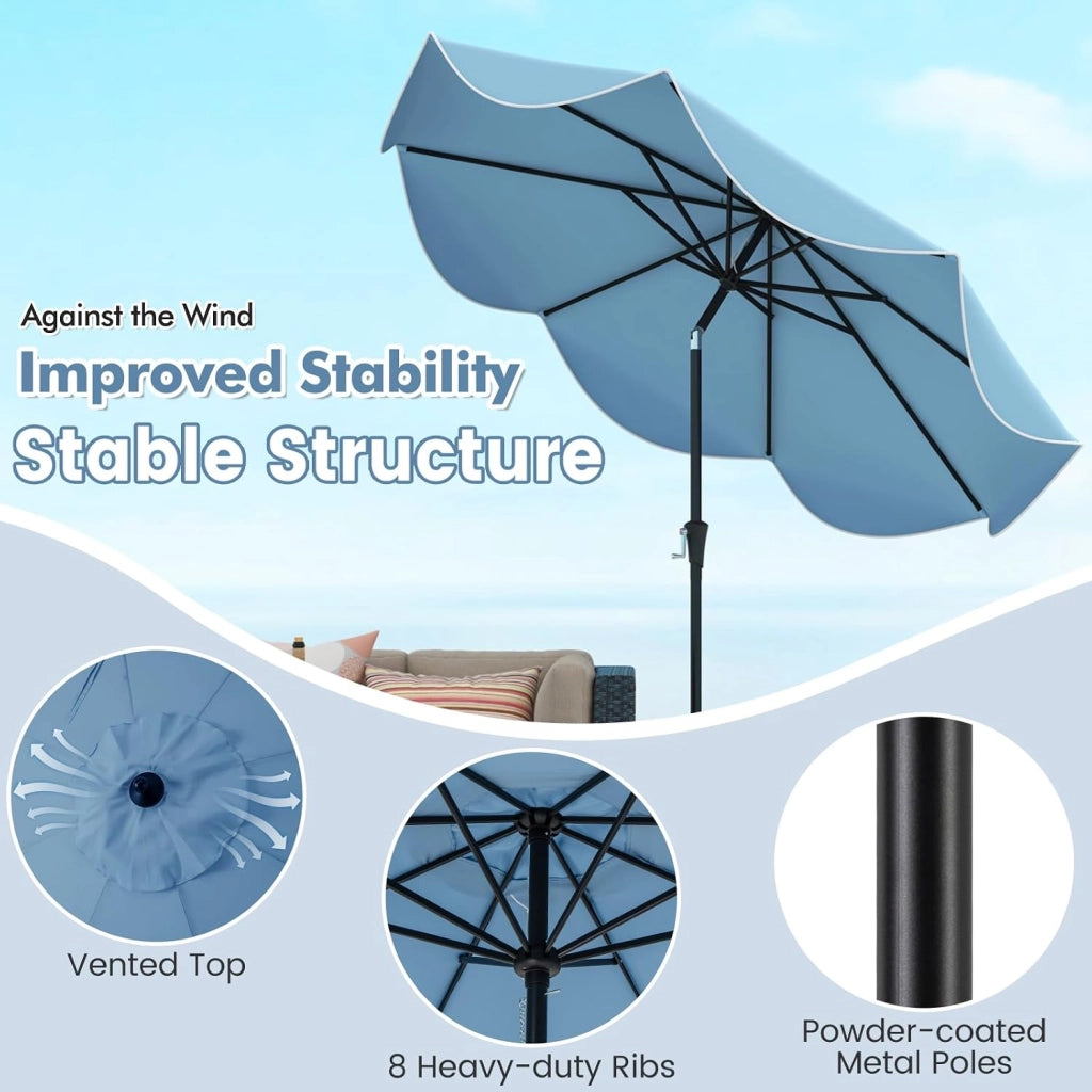 Ombrellone da Giardino 270 cm, Inclinabile a 25°, Parasole da Spiaggia Protezione UV e Anti UV, con Manovella e 8 Stecche, Ideale per Terrazza, Balcone, Piscina