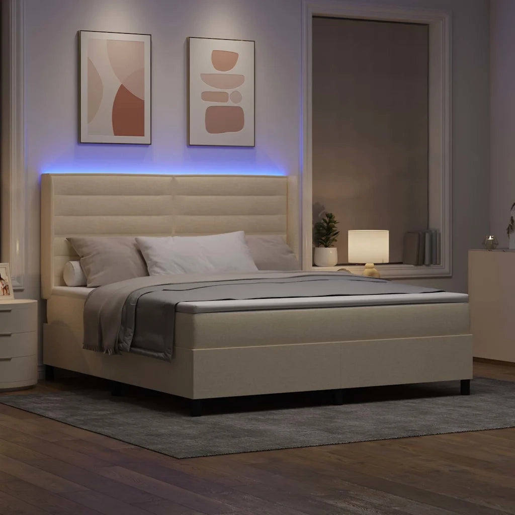 Letto a Sorgente LED con materasso Crema 180 x 200 cm Tessuto 3343460