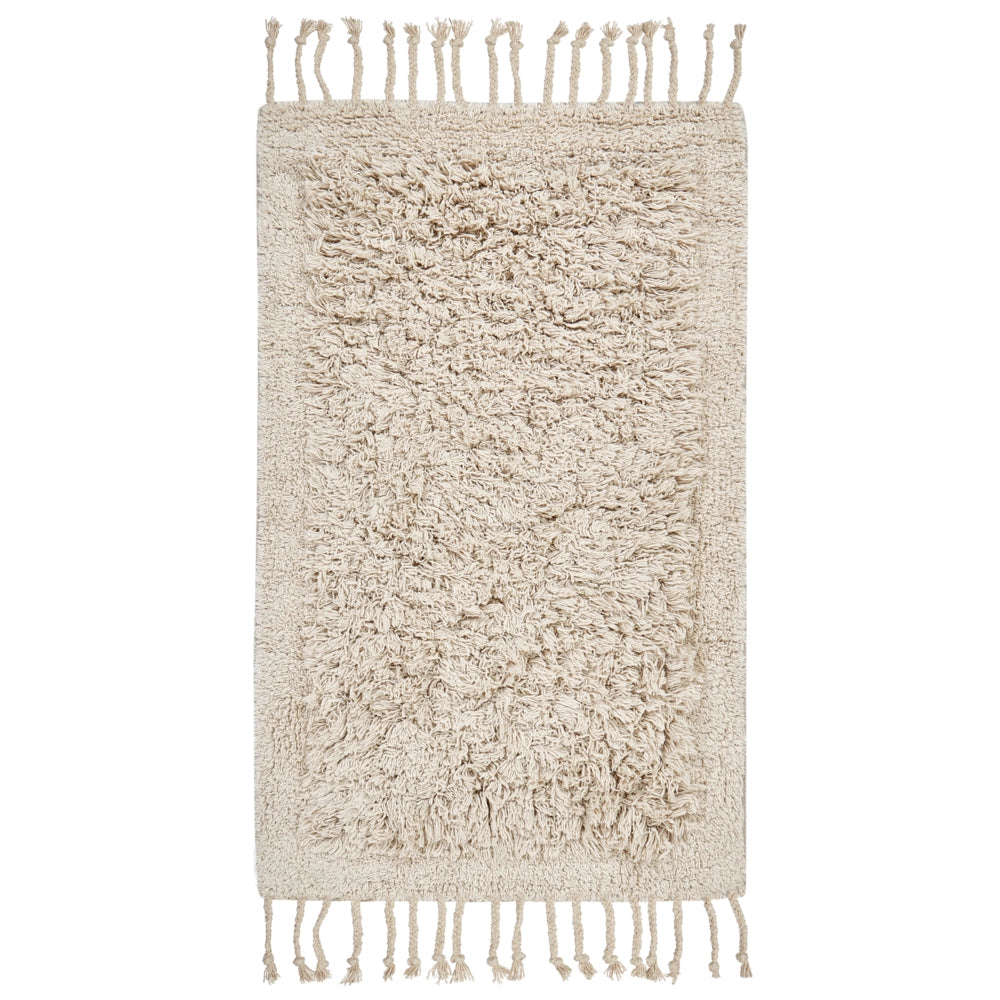 Tappeto da bagno in cotone beige 50 x 80 cm Forma rettangolare Tappeto da bagno con nappe decorative Accessori da bagno Design moderno