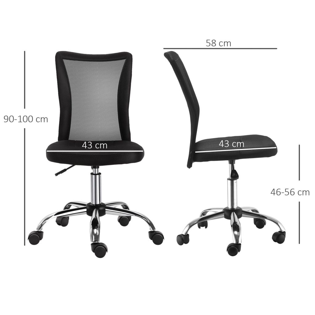 Sedia da ufficio ergonomica senza braccioli con altezza regolabile e seduta imbottita con rete in poliestere nero