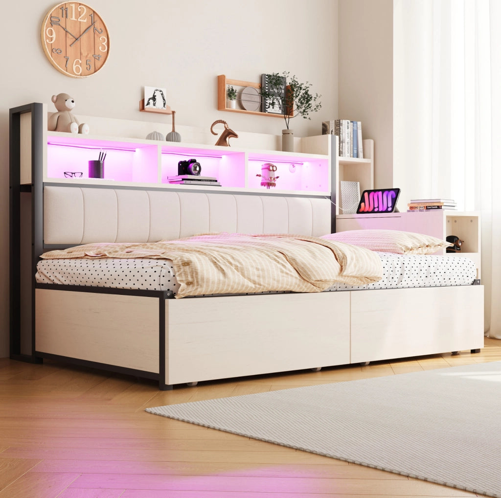 Letto 90x200 cm con scrivania estraibile e vani contenitore in metallo e legno