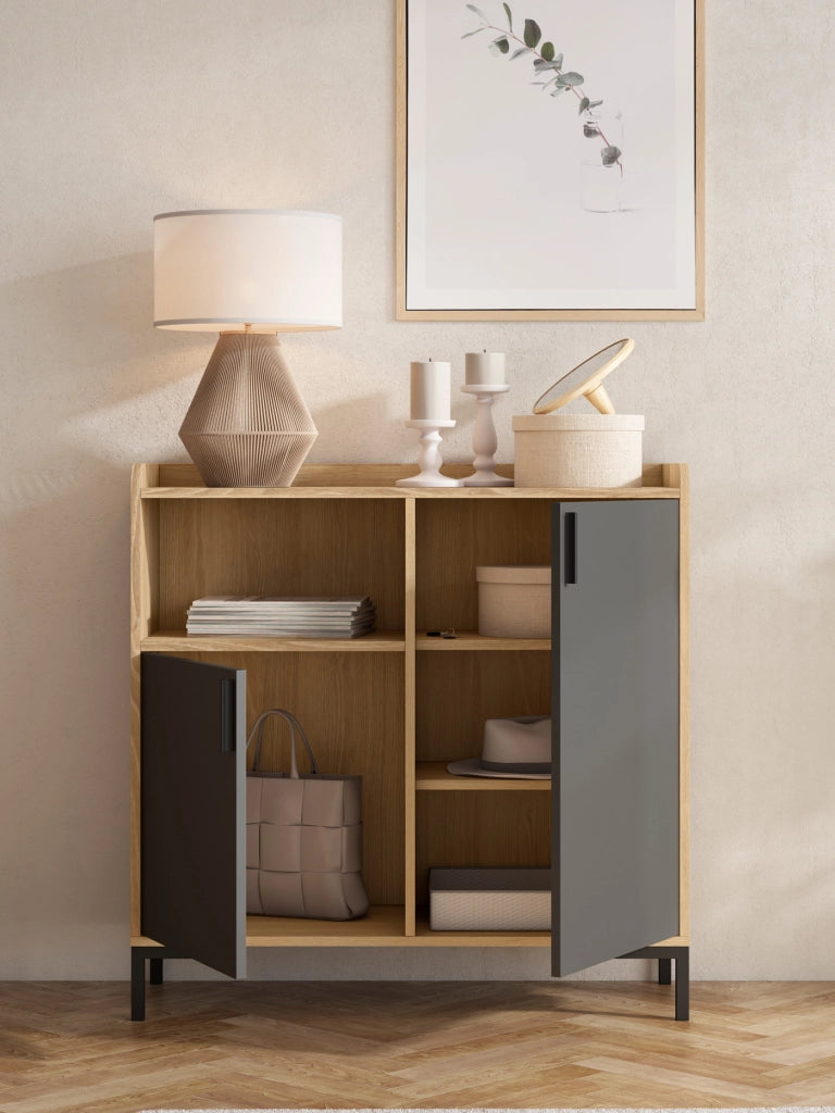 Credenza da ingresso Herdasa effetto rovere dorato e grafite 88x90x33