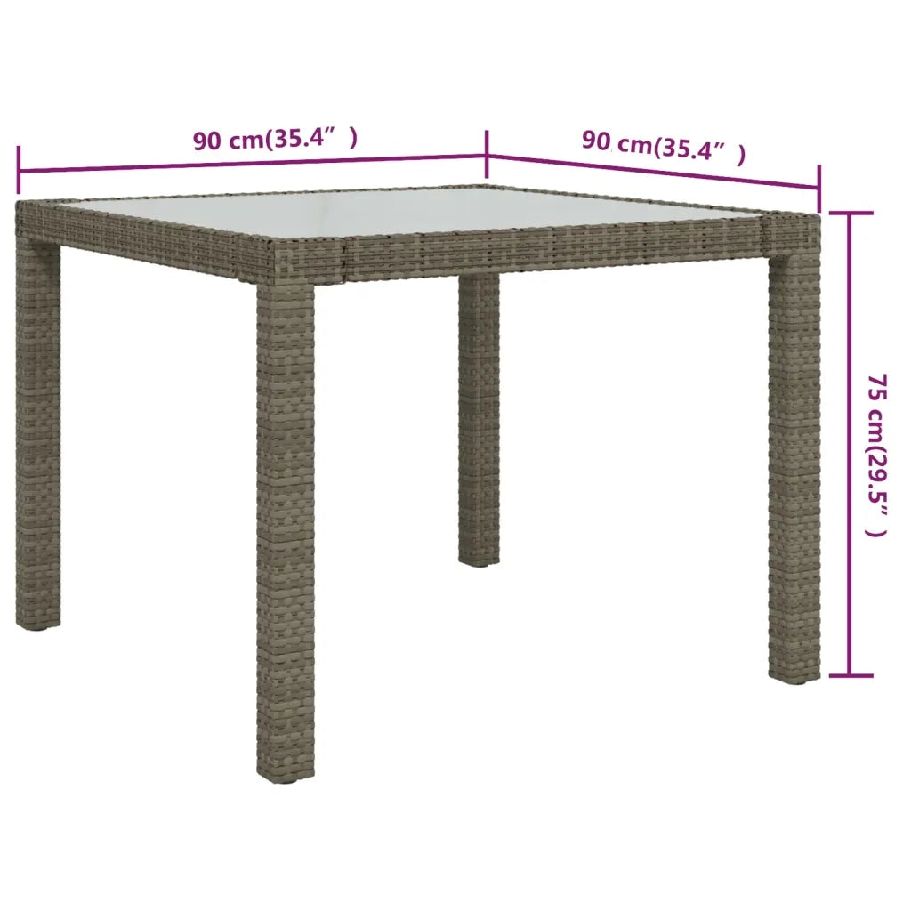 Tavolo Giardino 90x90x75cm Vetro Temperato e Polyrattan Grigio 316700