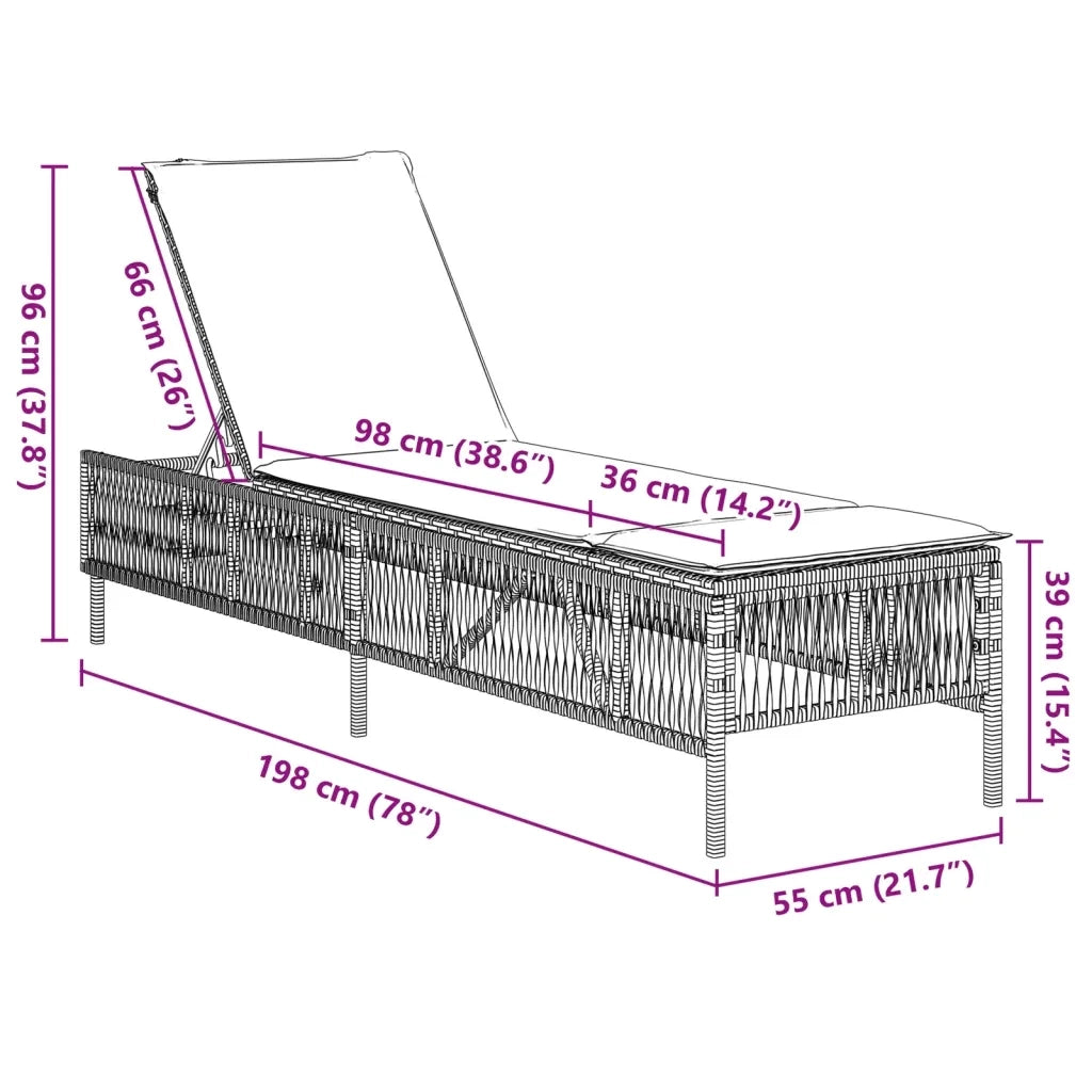 vidaXL Lettino Prendisole con Cuscino Grigio in Polyrattan