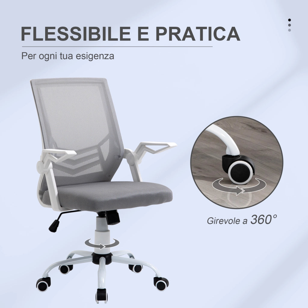 Sedia da Ufficio Ergonomica con Supporto Lombare 62,5x55x94-104 cm in Tessuto a Rete Grigio