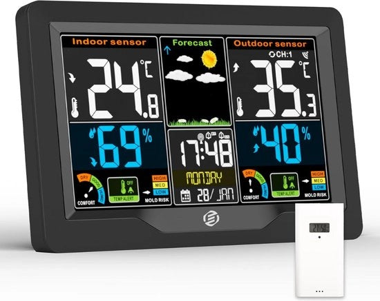 Stazione Meteorologica Digitale per Interno e Esterno - Idrometro - Termometro - Digitale per Interno e Esterno - Misuratore di Umidità dell'Aria - Versione Avanzata